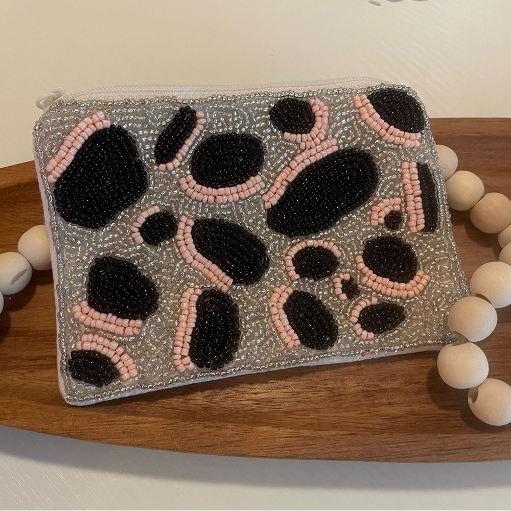 Coin Purse | Cheetah Print Coin Purse | Beaded Coin Purse